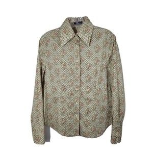 ETRO Size 44 medium cream & Green Floral Cotton Button Up Long Sleeve Shirt